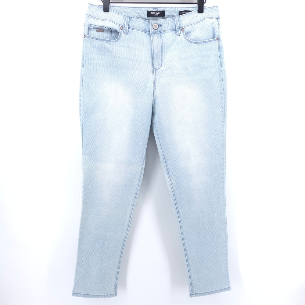 Nine West Women Jeans Gramercy Skinny Ankle 12 Light Blue Pinstripe Stretch